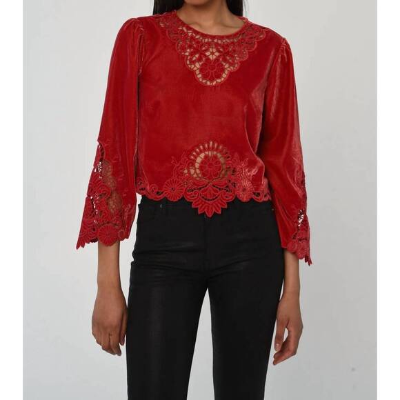 NEW LOVE THE LABEL american beauty embroidery top in red